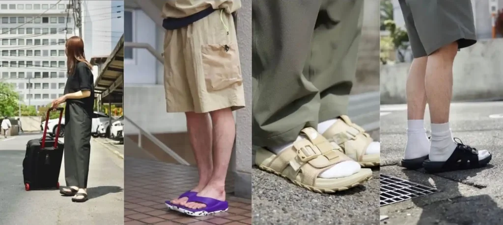 ノースフェイスのリカバリーサンダルを着用している画像