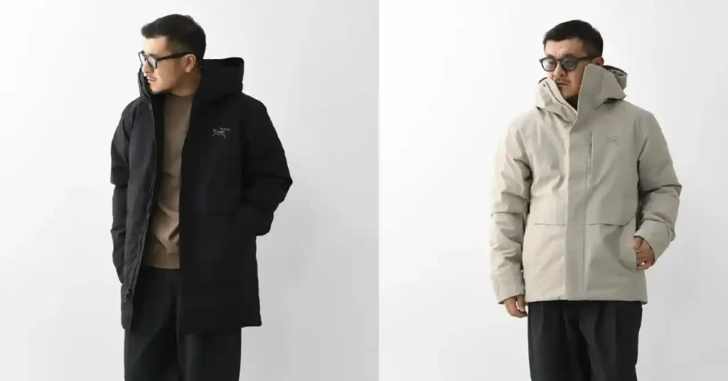 アークテリクスのサーミーダウンパーカとサーミーダウンジャケットを着用しているイメージ画像